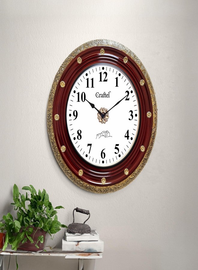 CRAFTEL Antique Silent Hand-Carved Dial Wall Clock for Home Living Room Hall | Handcrafted Round Shape Antique Stylish Diwar Ghadi, Clock with English Numerals 18 Inch Maroon Gold (12 Month Warranty) - Image 4